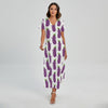 Cartoon Eggplant Pattern Print Short Sleeve Maxi Dress