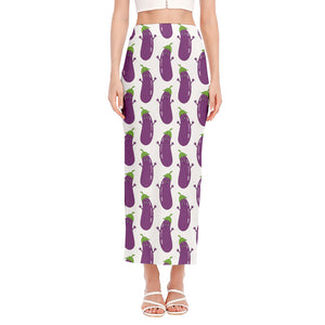 Cartoon Eggplant Pattern Print Side Slit Maxi Skirt