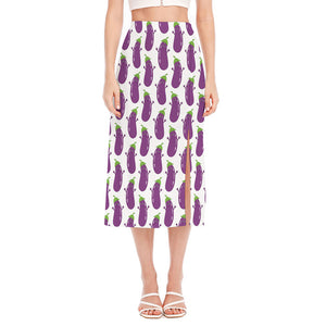 Cartoon Eggplant Pattern Print Side Slit Midi Skirt