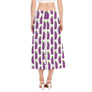 Cartoon Eggplant Pattern Print Side Slit Midi Skirt