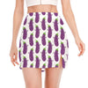 Cartoon Eggplant Pattern Print Side Slit Mini Skirt