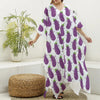 Cartoon Eggplant Pattern Print Silk V-Neck Kaftan Dress