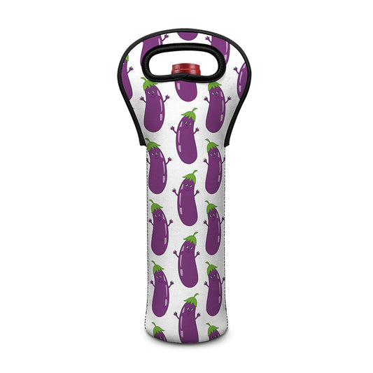 Cartoon Eggplant Pattern Print Single Neoprene Wine Tote