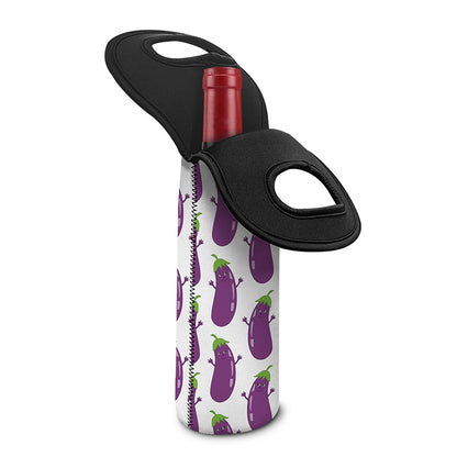 Cartoon Eggplant Pattern Print Single Neoprene Wine Tote