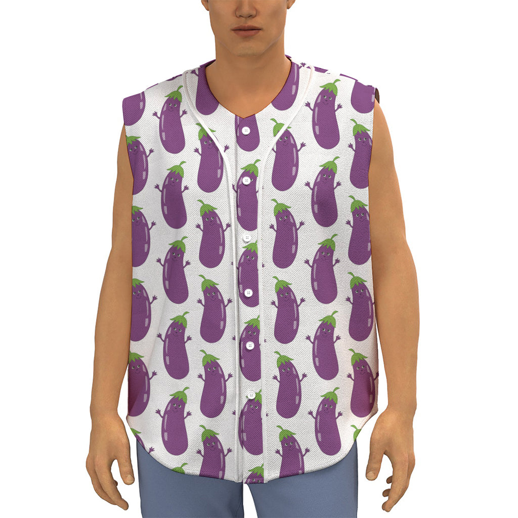 Cartoon Eggplant Pattern Print Sleeveless Baseball Jersey