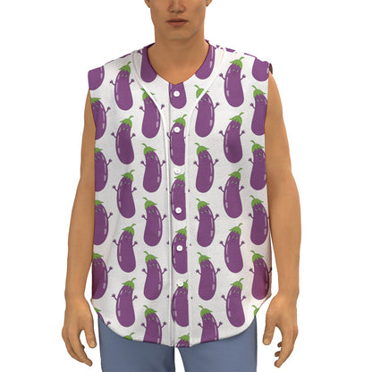 Cartoon Eggplant Pattern Print Sleeveless Baseball Jersey