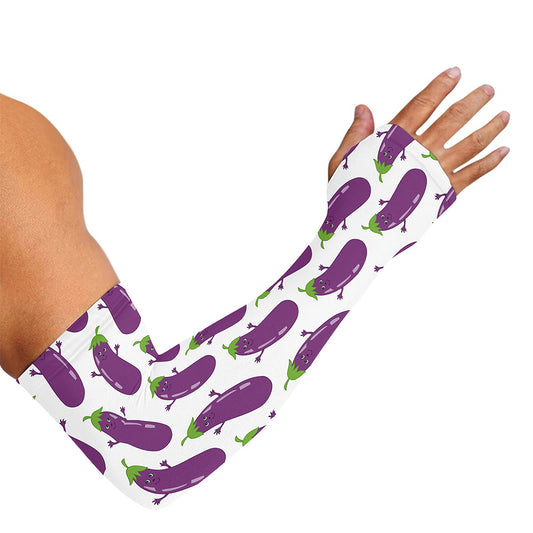Cartoon Eggplant Pattern Print Sun Protection Arm Sleeves