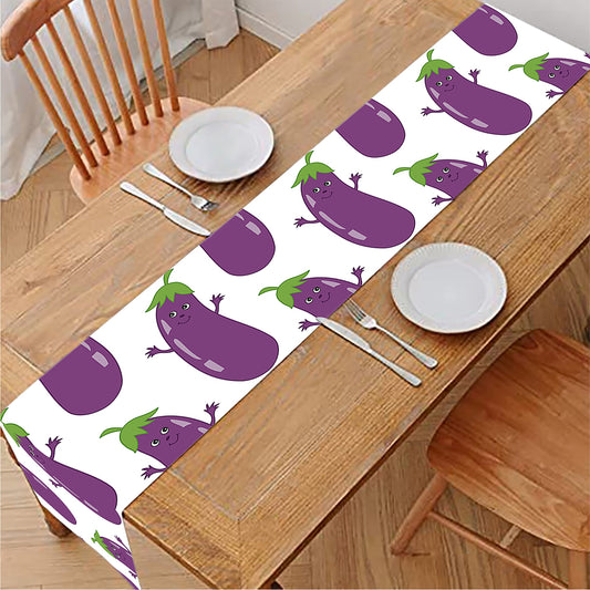Cartoon Eggplant Pattern Print Table Runner