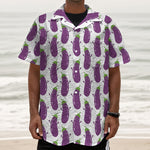 Cartoon Eggplant Pattern Print Textured Short Sleeve Shirt