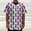 Cartoon Eggplant Pattern Print Textured Short Sleeve Shirt