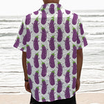 Cartoon Eggplant Pattern Print Textured Short Sleeve Shirt