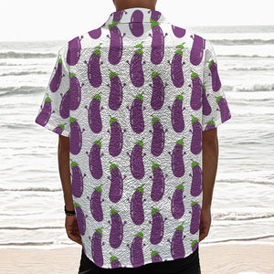 Cartoon Eggplant Pattern Print Textured Short Sleeve Shirt