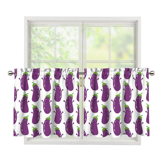 Cartoon Eggplant Pattern Print Tier Curtains