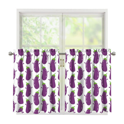 Cartoon Eggplant Pattern Print Tier Curtains