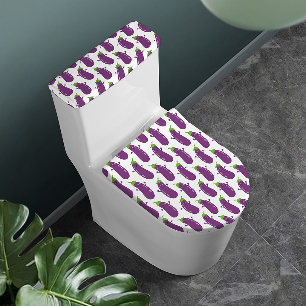 Cartoon Eggplant Pattern Print Toilet Lid And Tank Cover Set