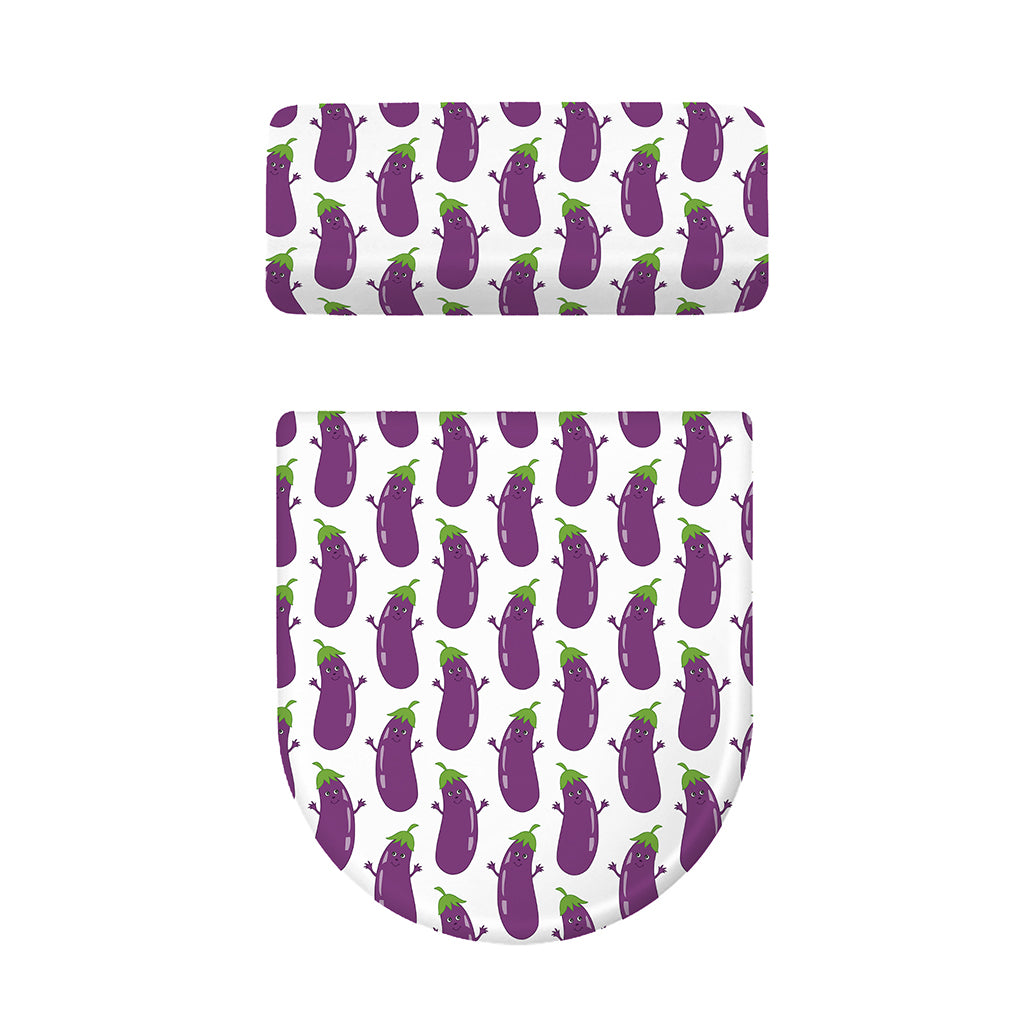 Cartoon Eggplant Pattern Print Toilet Lid And Tank Cover Set