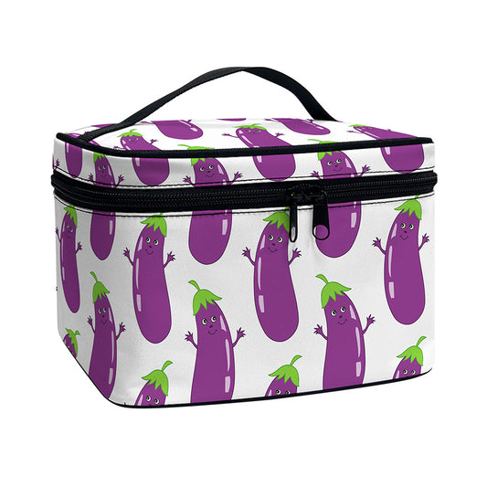 Cartoon Eggplant Pattern Print Travel Makeup Bag