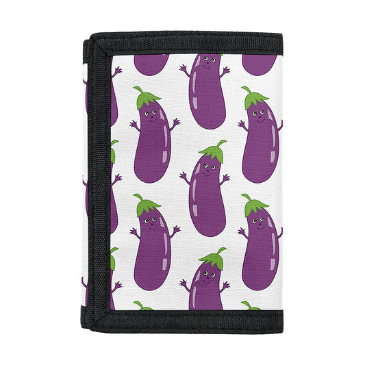 Cartoon Eggplant Pattern Print Trifold Wallet