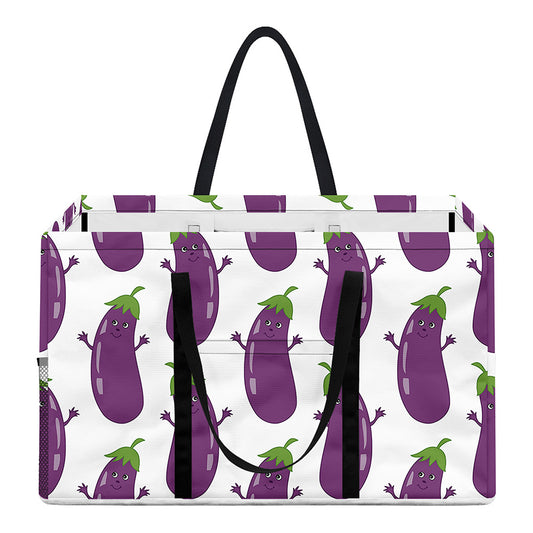 Cartoon Eggplant Pattern Print Utility Tote Bag