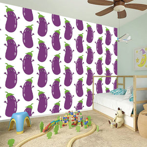 Cartoon Eggplant Pattern Print Wall Sticker