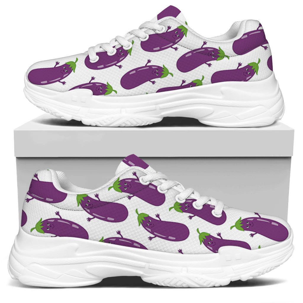 Cartoon Eggplant Pattern Print White Chunky Shoes