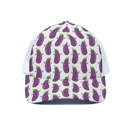 Cartoon Eggplant Pattern Print White Mesh Trucker Cap