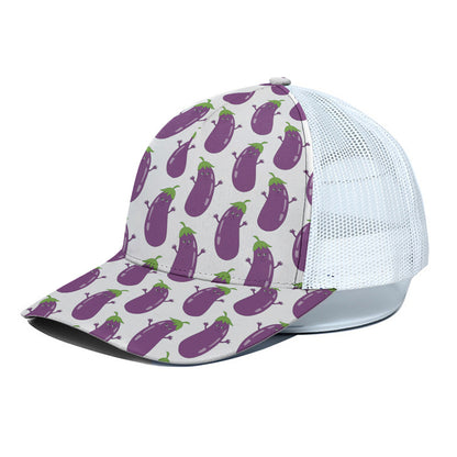Cartoon Eggplant Pattern Print White Mesh Trucker Cap