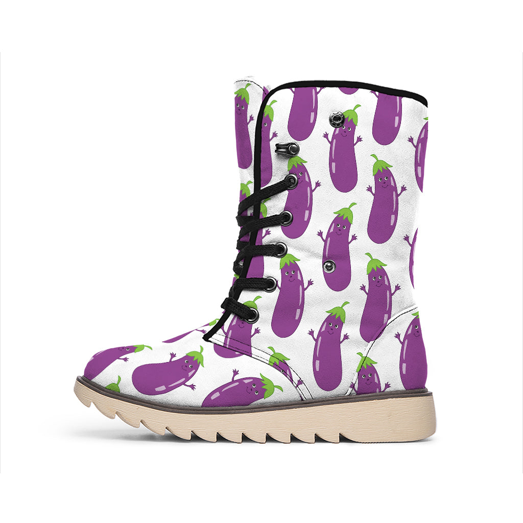 Cartoon Eggplant Pattern Print Winter Boots