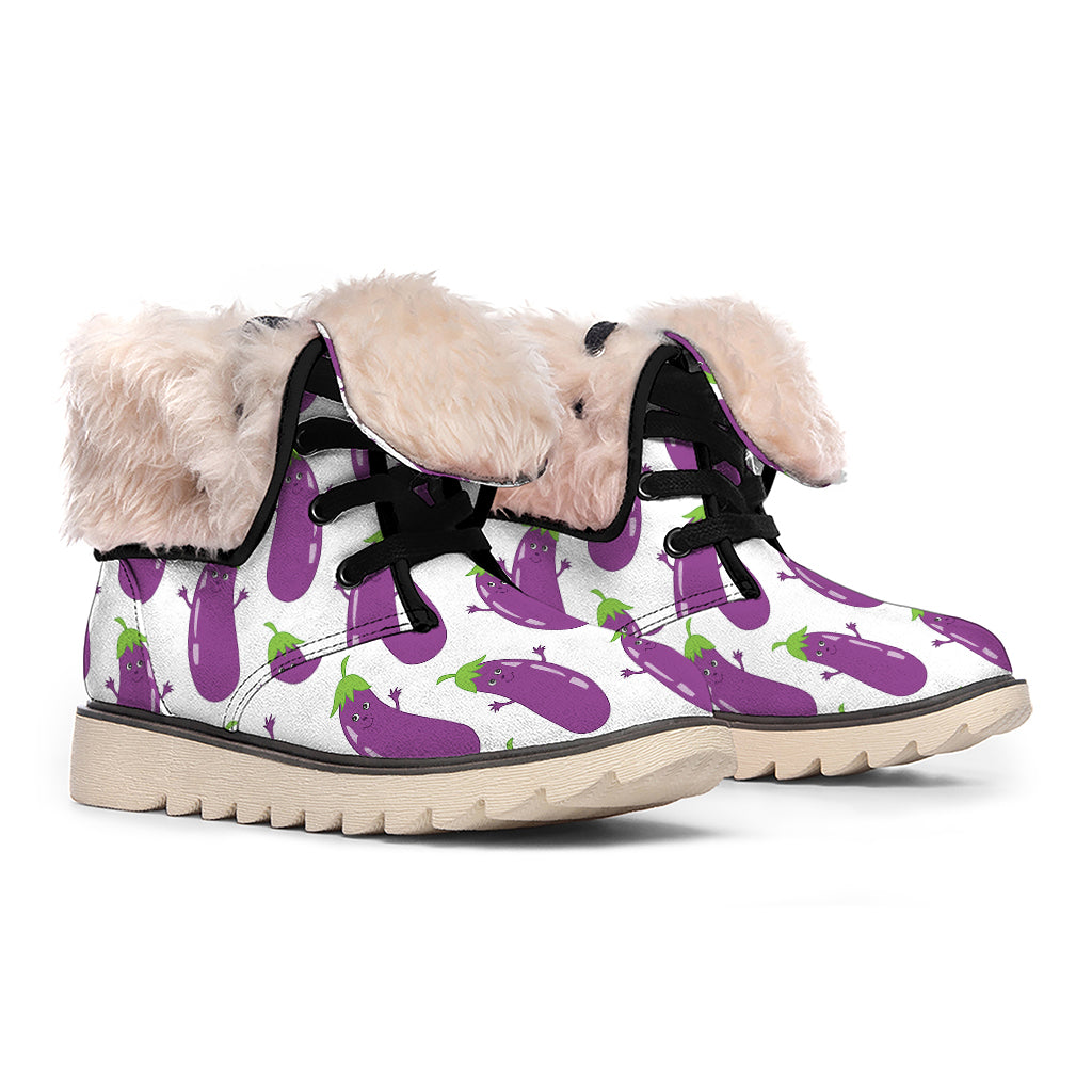 Cartoon Eggplant Pattern Print Winter Boots