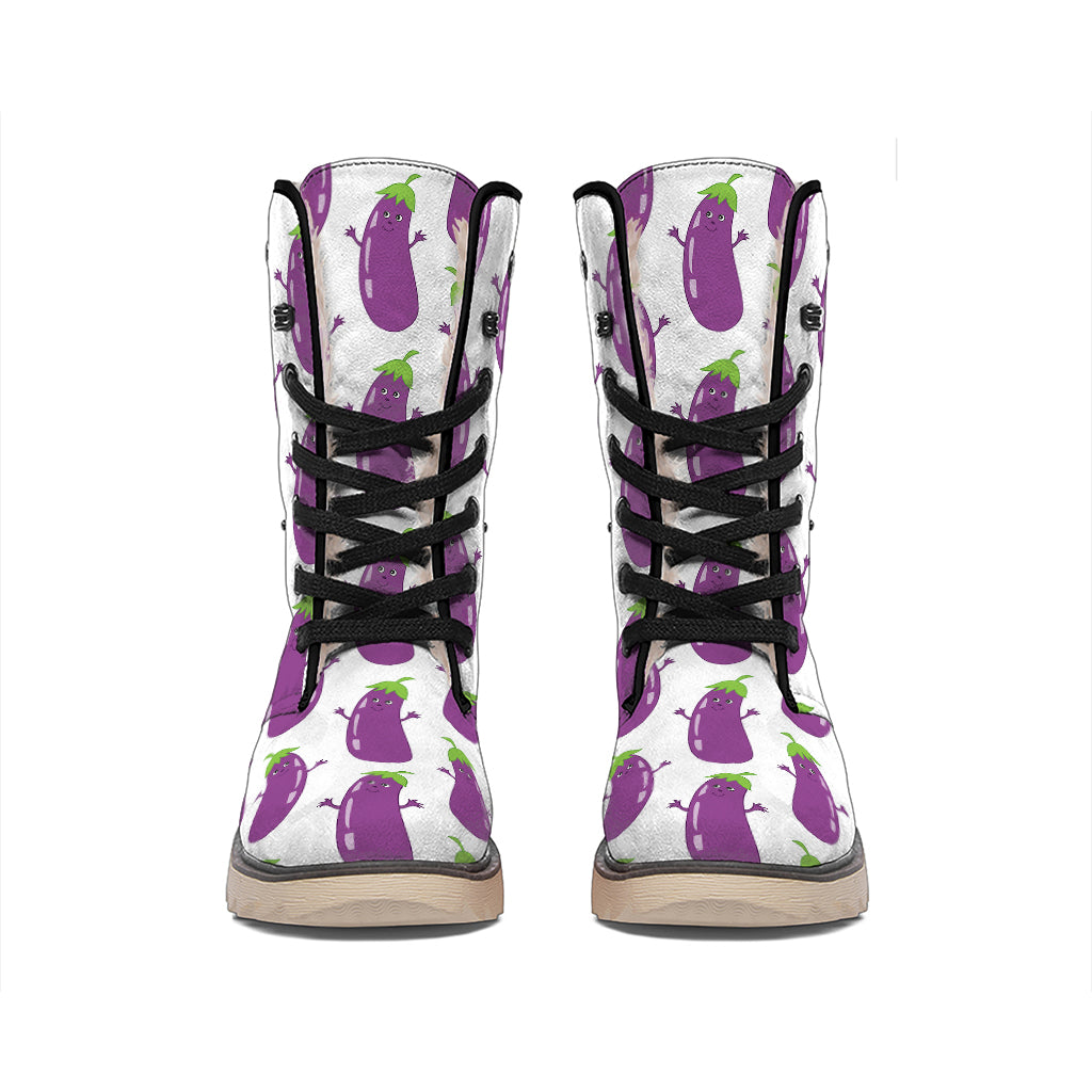 Cartoon Eggplant Pattern Print Winter Boots