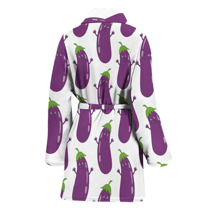 Cartoon Eggplant Pattern Print Women's Bathrobe