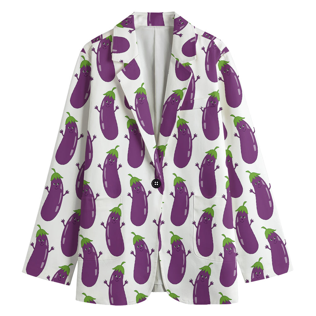 Cartoon Eggplant Pattern Print Women's Blazer