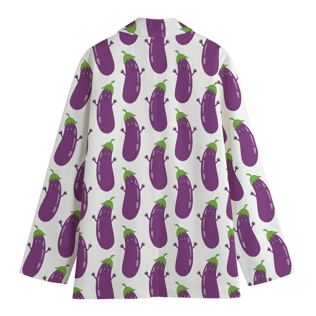 Cartoon Eggplant Pattern Print Women's Blazer