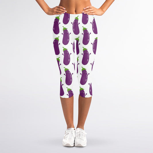 Cartoon Eggplant Pattern Print Women's Capri Leggings