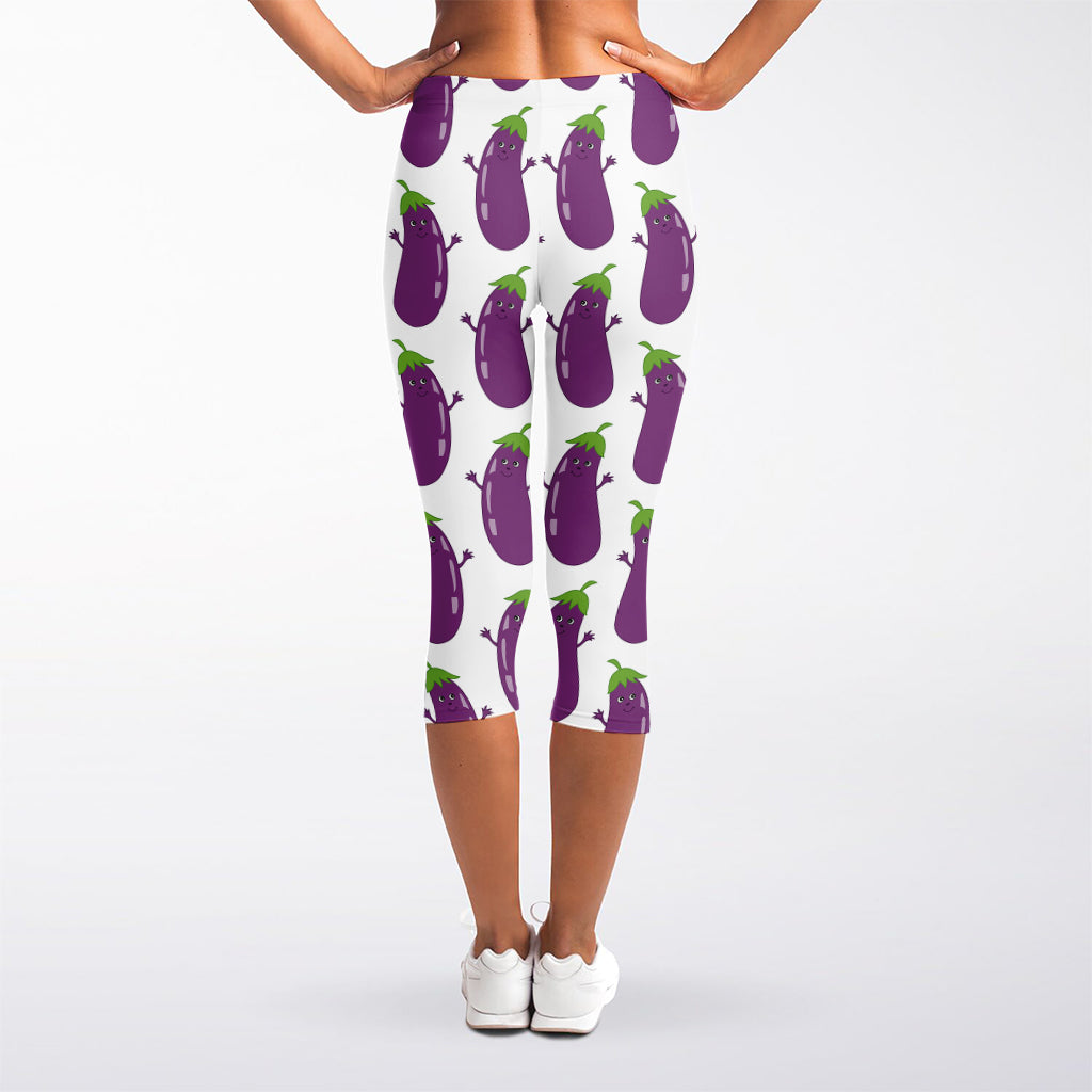 Cartoon Eggplant Pattern Print Women's Capri Leggings