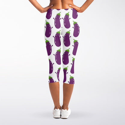 Cartoon Eggplant Pattern Print Women's Capri Leggings