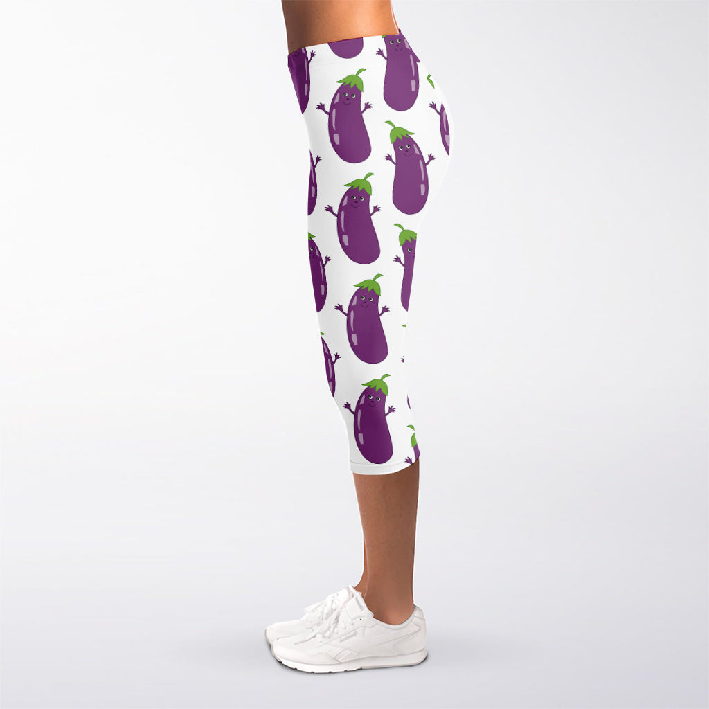Cartoon Eggplant Pattern Print Women's Capri Leggings