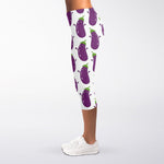Cartoon Eggplant Pattern Print Women's Capri Leggings