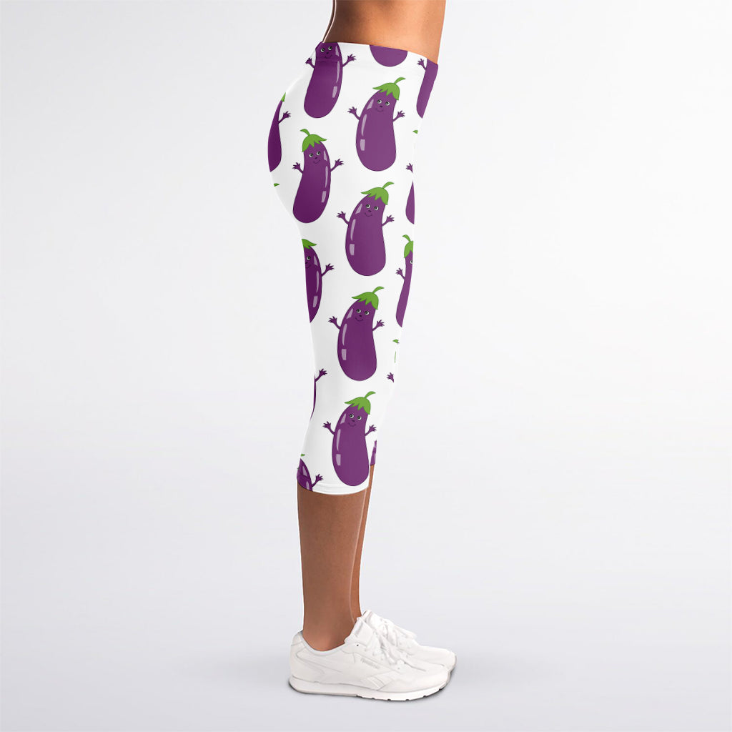 Cartoon Eggplant Pattern Print Women's Capri Leggings
