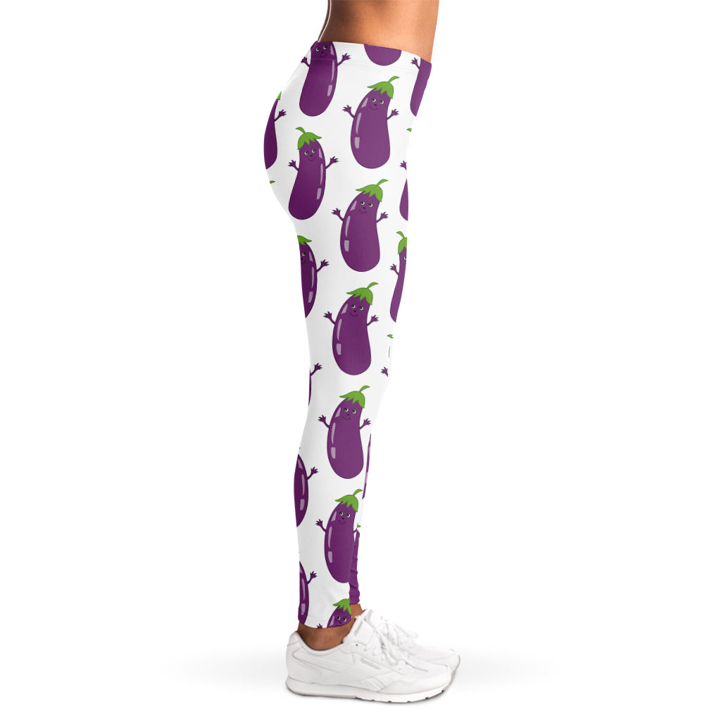 Cartoon Eggplant Pattern Print Women's Leggings