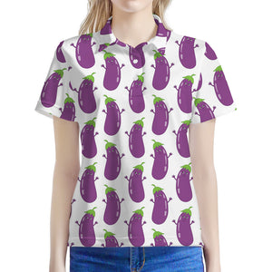 Cartoon Eggplant Pattern Print Women's Polo Shirt