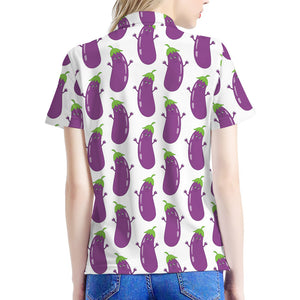 Cartoon Eggplant Pattern Print Women's Polo Shirt