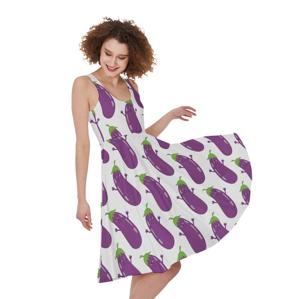 Cartoon Eggplant Pattern Print Women's Sleeveless Dress