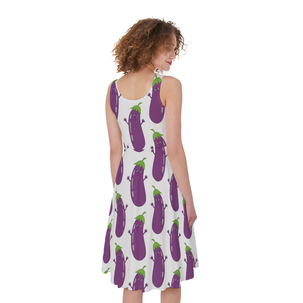 Cartoon Eggplant Pattern Print Women's Sleeveless Dress