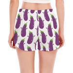 Cartoon Eggplant Pattern Print Women's Split Running Shorts