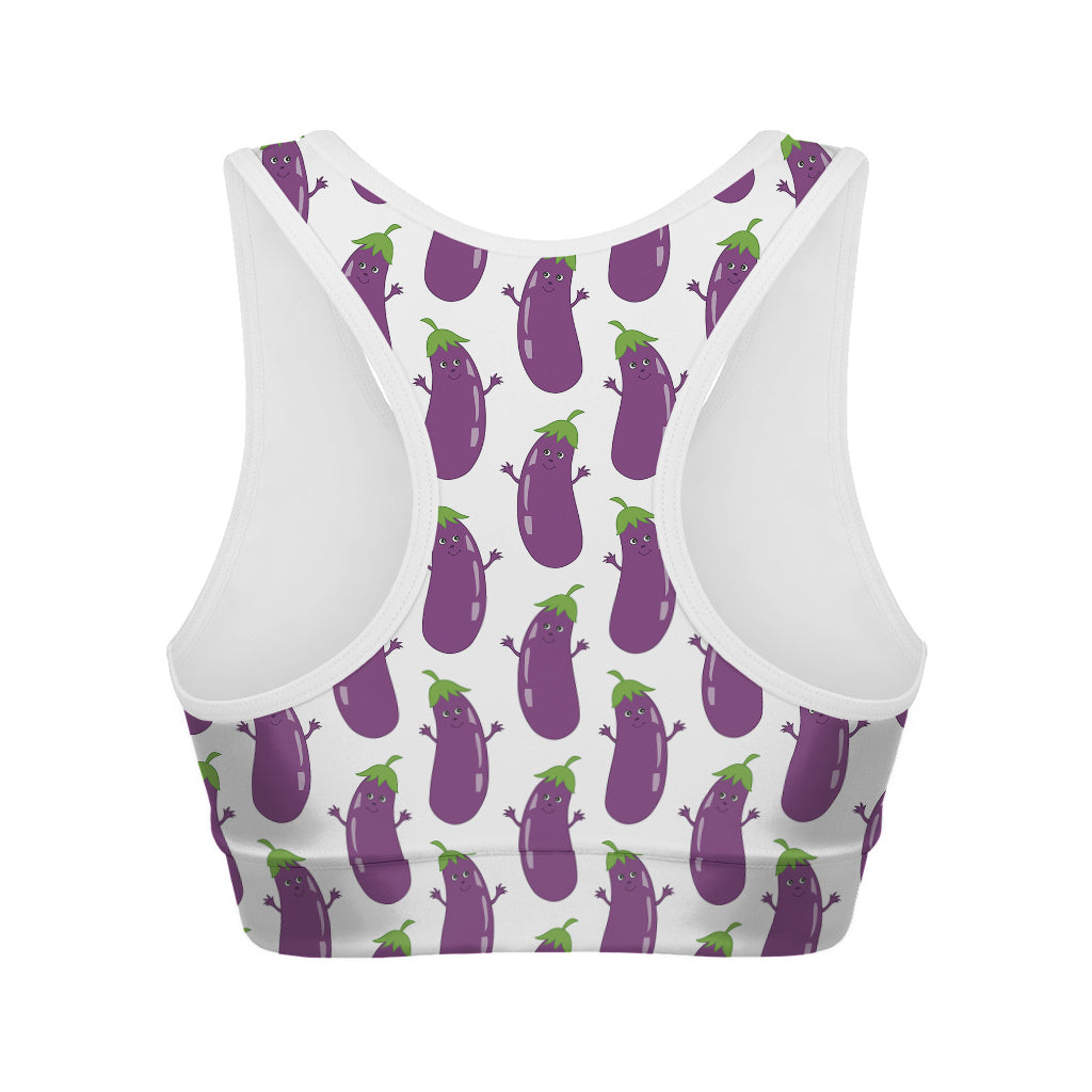 Cartoon Eggplant Pattern Print Women's Sports Bra
