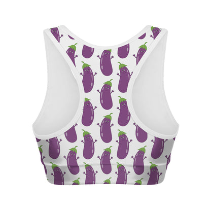 Cartoon Eggplant Pattern Print Women's Sports Bra