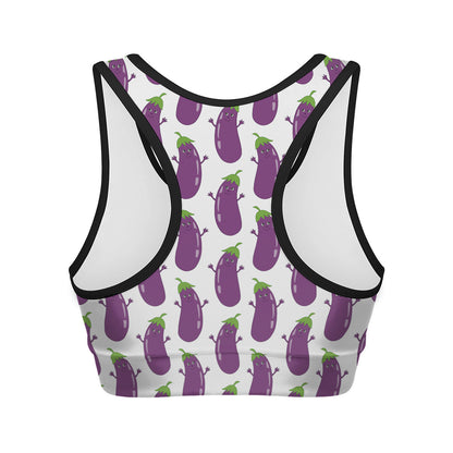 Cartoon Eggplant Pattern Print Women's Sports Bra