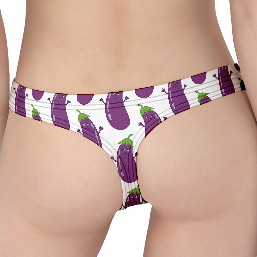 Cartoon Eggplant Pattern Print Women's Thong