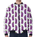 Cartoon Eggplant Pattern Print Zip Sleeve Bomber Jacket